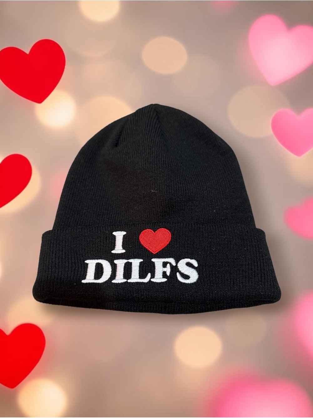 I Heart DILFS Black Knit Beanie - Hat